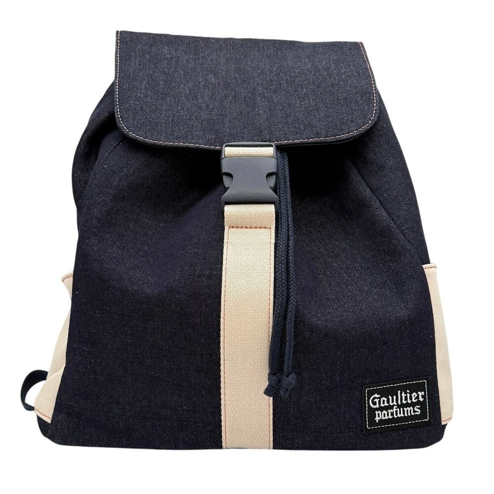 Jean Paul Gaultier Parfums Denim Backpack Navy Cream Y2K Vibes Designer